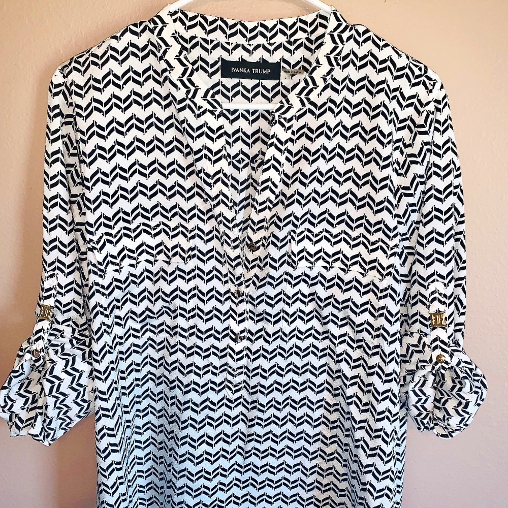 Classy Black and White Ivanka Trump Blouse